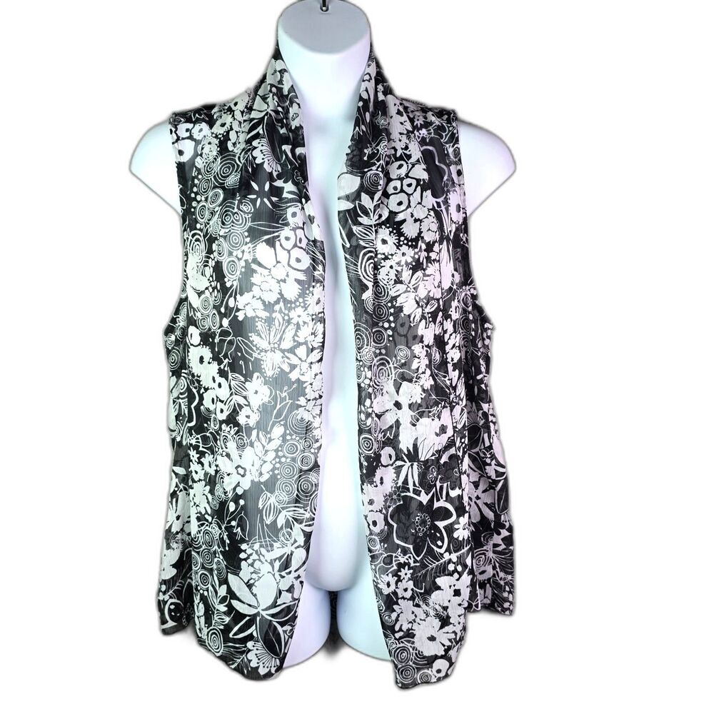 Antthony Open Front Topper Black White Floral L Boho Summer Sheer
